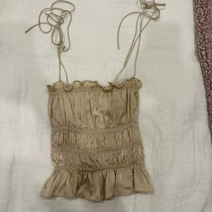 Reformation Champagne Smocked Satin Tank Top